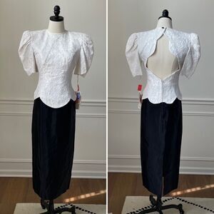 NWT Vintage 80s Susan Rossetti for Vijack Black White Midi Dress Pouf Shoulder 6